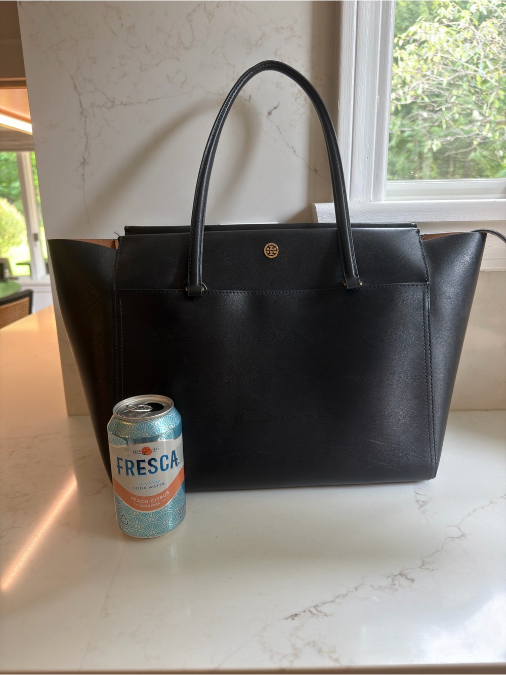 Tory Burch Black Leather Tote with Gold Logo - Picture 6 of 6